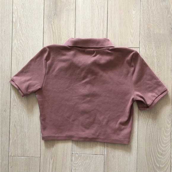 Aritzia Sunday Best Audio Top Cropped Polo Shirt in Epicurean Brown Size M - Picture 3 of 11